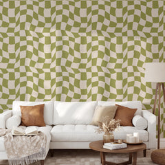 Boho Green Checkered Wallpaper