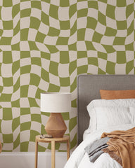 Boho Green Checkered Wallpaper