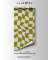 Boho Green Checkered Wallpaper