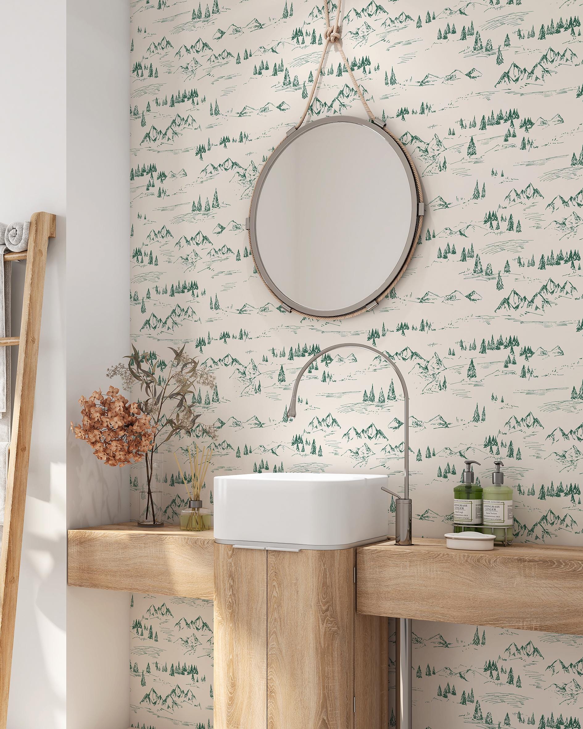 Scandinavian Forest Mountain Wallpaper