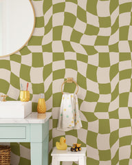 Boho Green Checkered Wallpaper