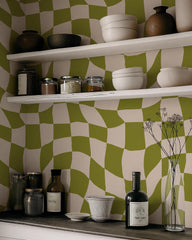 Boho Green Checkered Wallpaper