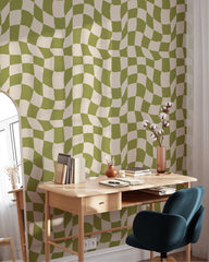 Boho Green Checkered Wallpaper