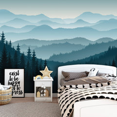 Ombre Blue Mountain Pine Forest Trees  Mural/Wallpaper
