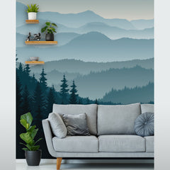 Ombre Blue Mountain Pine Forest Trees  Mural/Wallpaper