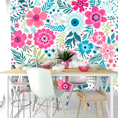 Blue Pink Flowers  Wallpaper