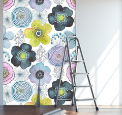 Vintage Abstract Flowers Watercolor  Wallpaper