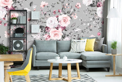 Gray Background Roses Floral  Wallpaper