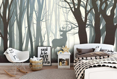 Dark Forest Wild Elk  Mural/Wallpaper