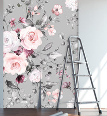 Gray Background Roses Floral  Wallpaper