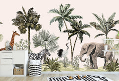 Jungle Animal Botanical  Mural/Wallpaper