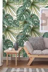 Palm and Deliciosa Leaves Tropical  Wallpaper