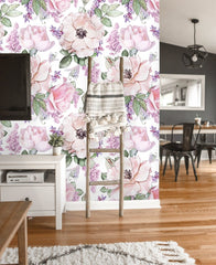 Peonies and Roses Leaves Floral  Wallpaper