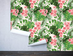 Exotic Flowers Leaves Wallpaper