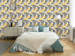 Yellow Peonies and Chrysanthemums Wallpaper