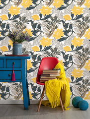 Yellow Peonies and Chrysanthemums Wallpaper