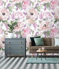Peonies and Roses Leaves Floral  Wallpaper