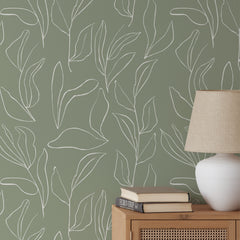 Sage Modern Leaves Wallpaper