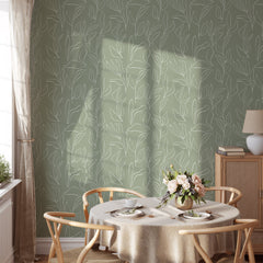 Sage Modern Leaves Wallpaper