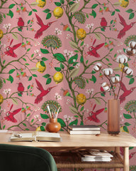 Pink Hummingbird and Lemon Tree Wallpaper