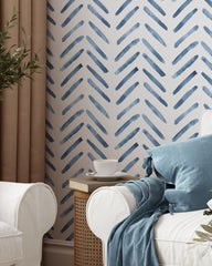 Blue Herringbone Wallpaper