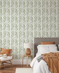 Green Herringbone Wallpaper
