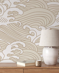 Beige Chinese Waves Wallpaper