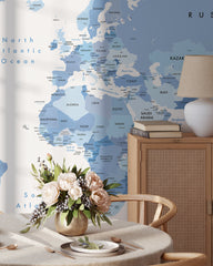 Blue Large World Map Wallpaper