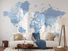 Blue Large World Map Wallpaper
