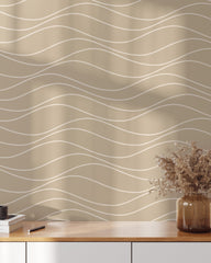 Beige Linear Waves Peel and Stick Wallpaper