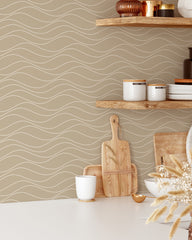 Beige Linear Waves Peel and Stick Wallpaper