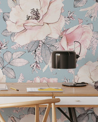 Blue Peonies and Roses Wallpaper