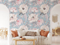 Blue Peonies and Roses Wallpaper